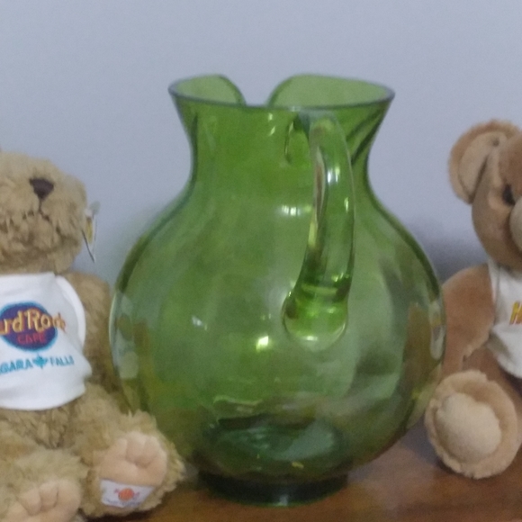 Vtg  Emerald Kool Aid Style Green Round Glass Pitcher EUC - Picture 2 of 14